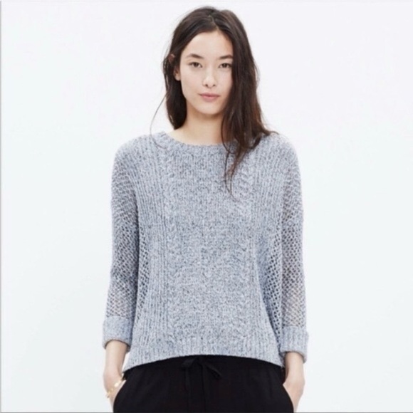 Madewell Heathered Gray Cotton Blend 3/4 Sleeve Crew Neck Sweater - Picture 2 of 10